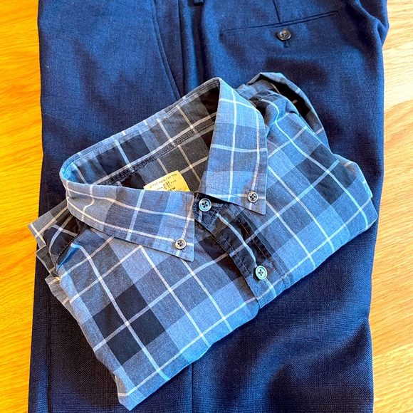 JCrew Mens Blue and White Plaid Shirt Size Large - Picture 2 of 7